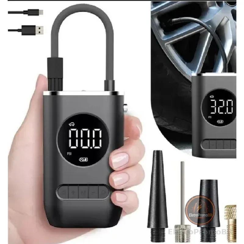 Mini Compressor De Ar Portátil Recarregável Digital USB Calibrador De Pneus Carro Moto Bicicleta Infláveis Automático