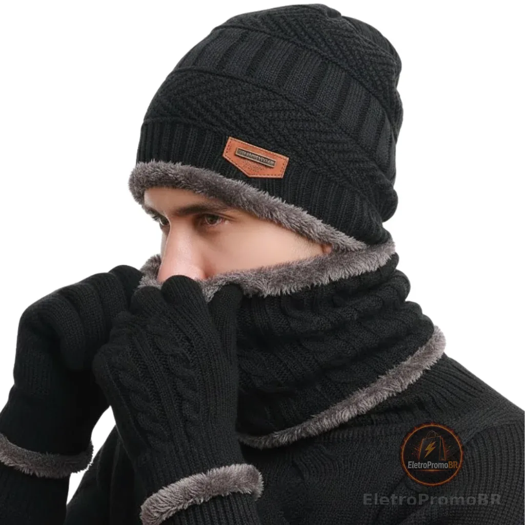 Kit Inverno Completo Touca Forrada + Luva Touch +  Protetor de Pescoço Unissex