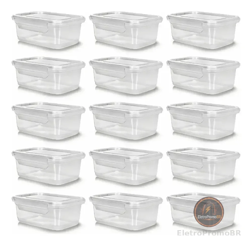 Kit 10 Potes 750ml Herméticos Travas Marmita Reutilizável Transparente