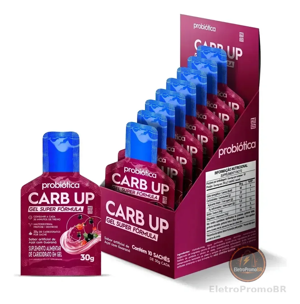 Carb Up Gel Super Fórmula 10 sachês - Probiótica Sabor Açaí com Guaraná