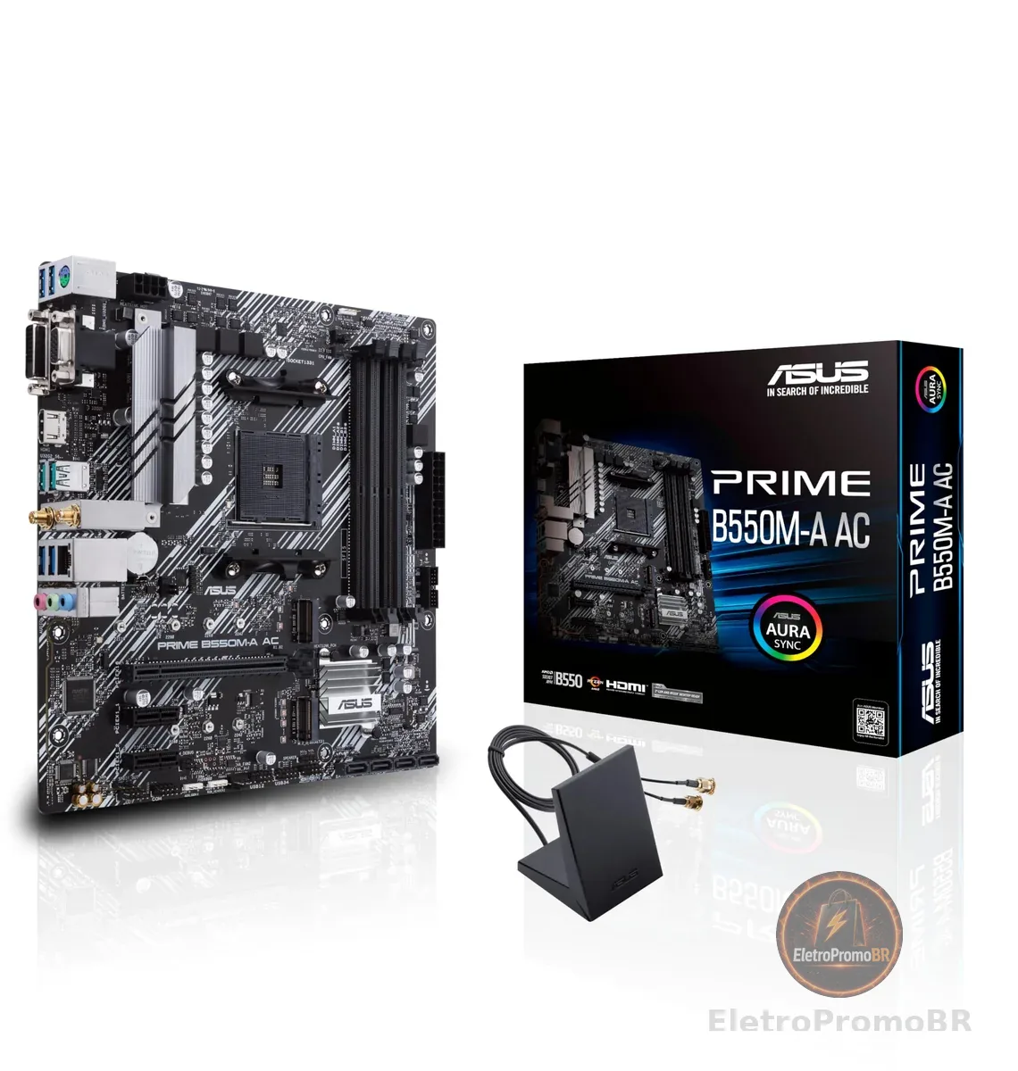 ASUS Prime B550M-A AC AMD AM4 (3ª geração Ryzen Micro ATX placa mãe (PCIe 4.0, WiFi, memória ECC, 1Gb LAN, HDMI 2.1/D-Sub, 4K@60HZ, Cabeçalho RGB Addressable Gen 2 e Sincronização Aura)
