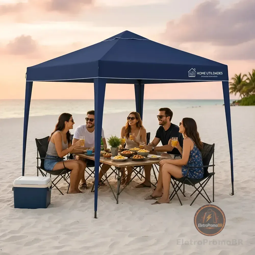 Tenda Gazebo Dobrável 3x3m Sanfonada Articulada com Proteção UV Estrutura em Aço Galvanizado para Praia Camping Pisicina Area Externa