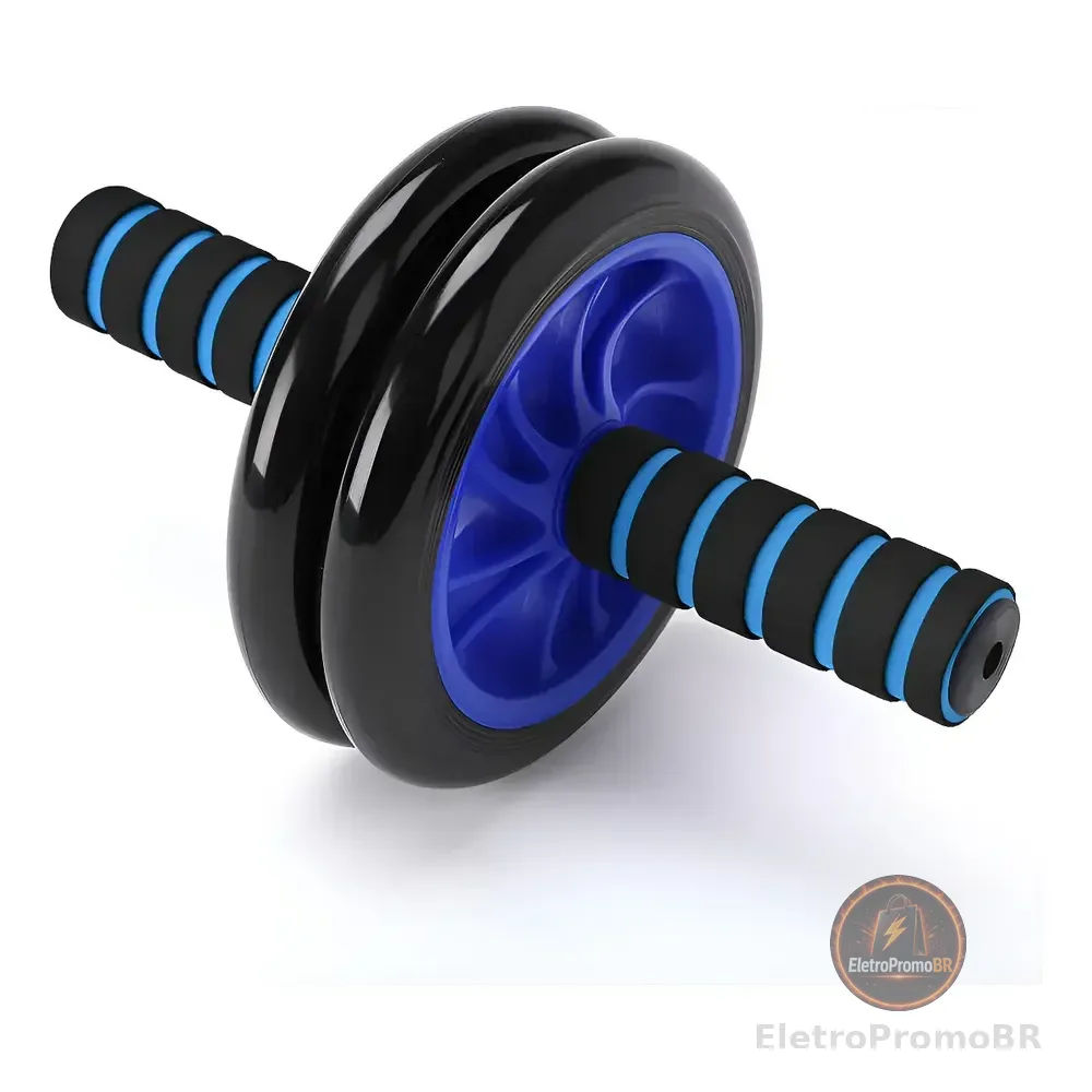 Roda Rolo Abdominal Lombar Dupla Musculação Profissional Azul