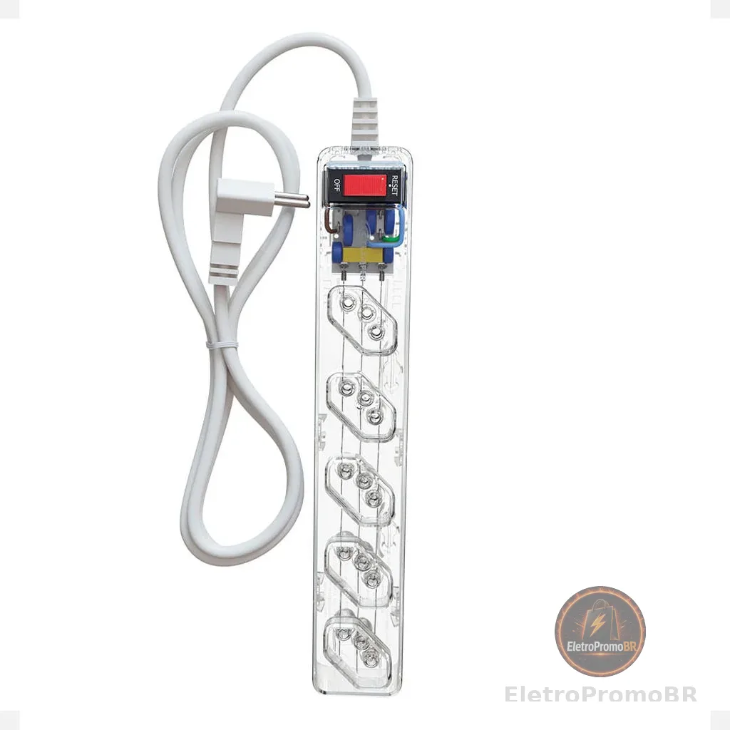iCLAMPER Energia 5 Tomadas LCF Transparente Filtro de Linha e Protetor Elétrico DPS Bivolt