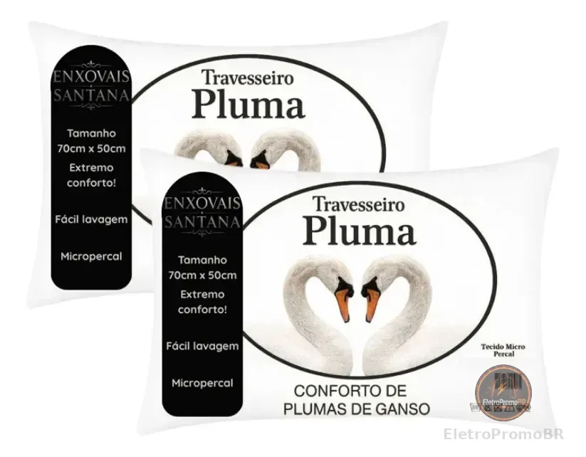 Kit 2 Travesseiros Pena De Ganso 70x50cm Toque Plumas Branco
