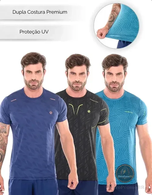 Kit 3 Camisetas Dry Fit Treino Masculino Fitness Academia