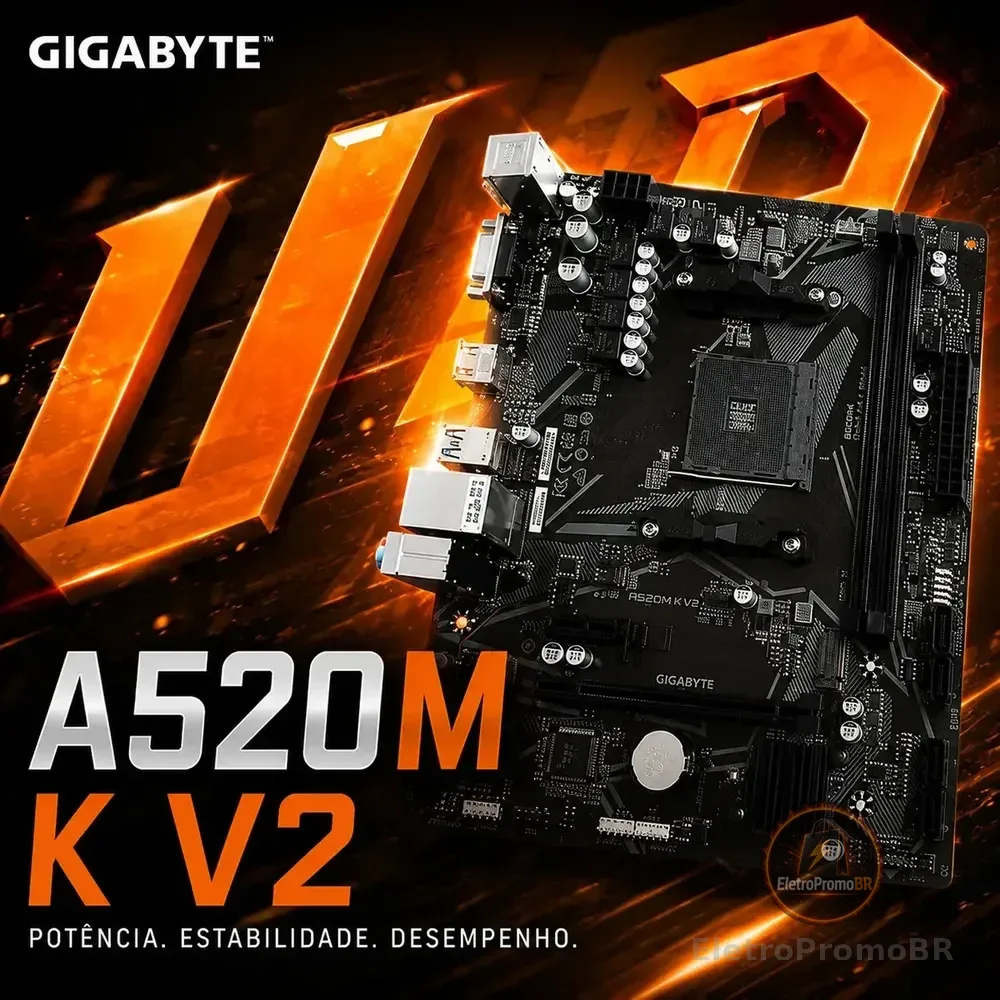 Placa Mãe A520M K V2 AMD AM4 MATX DDR4 Gigabyte Cor Preto