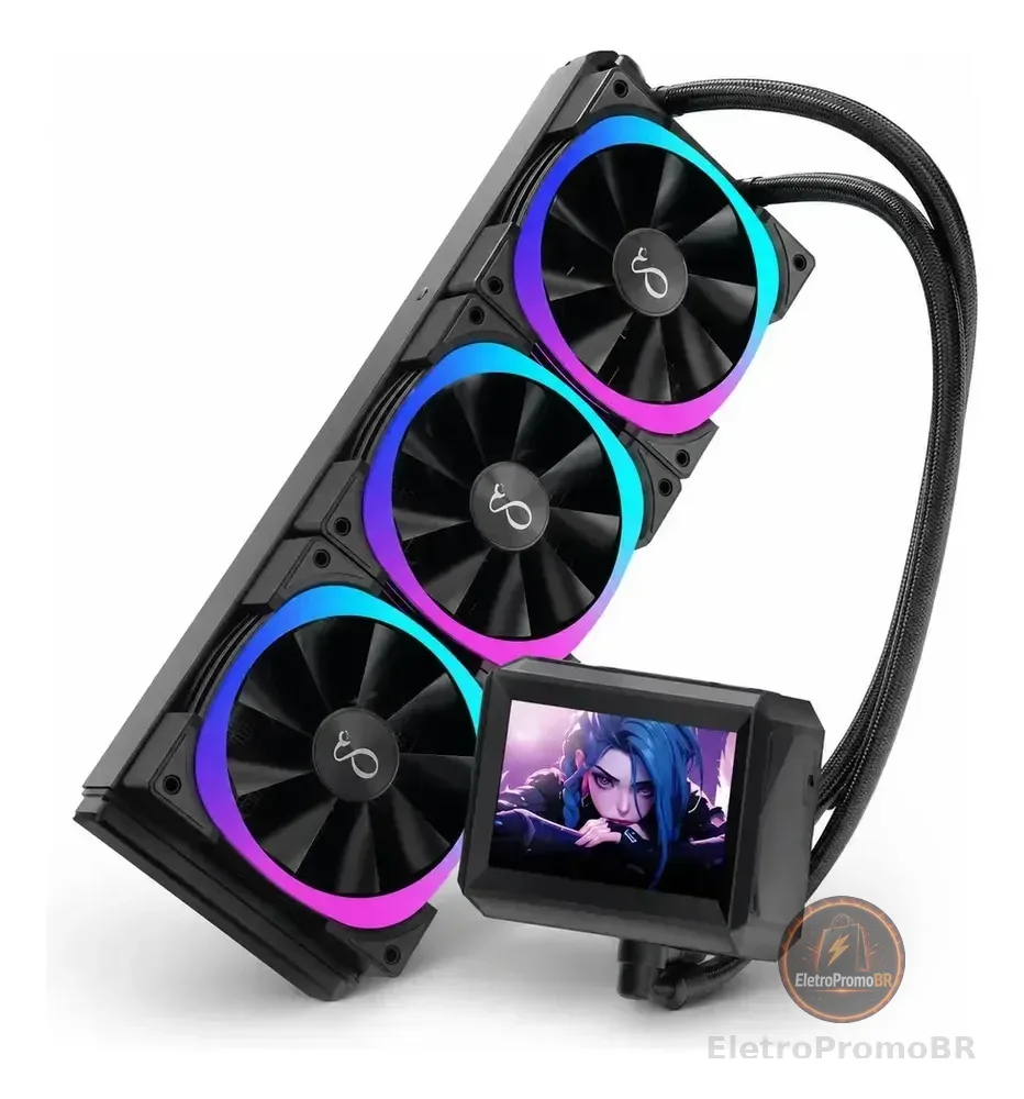Water Cooler 360mm Rgb Lcd 3 Fans Argb Refrigeração Líquida Preto