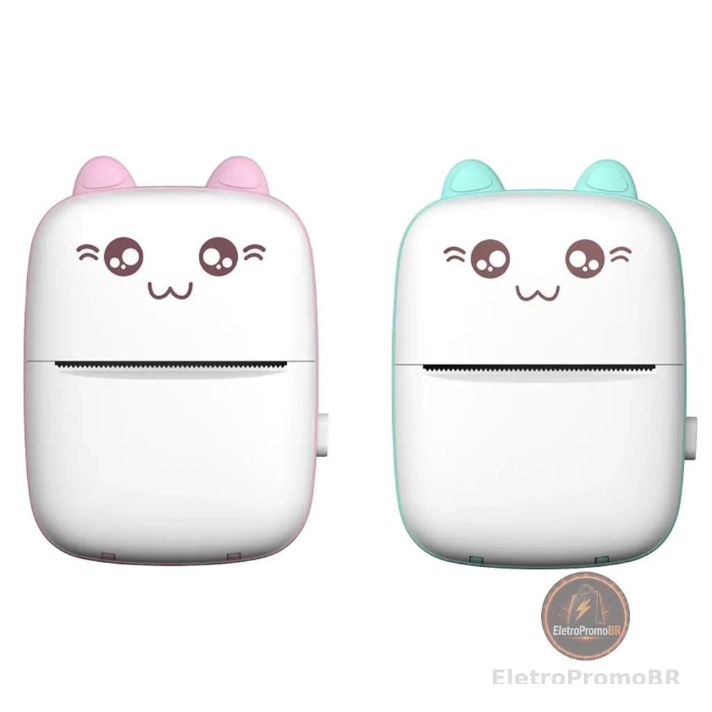 Kit Mini Impressora Térmica Com Papeis Sem Fio Portátil Desenho Animado Foto Android/Ios