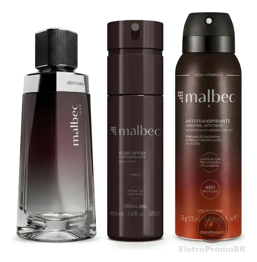 Combo Malbec: Desodorante Colônia 100ml + Body Spray 100ml + Antitranspirante Aerossol 125ml