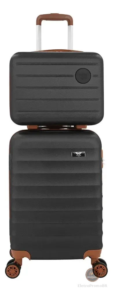 Kit Mala De Viagem Bordo Mão Pequena 10kg Abs Cadeado 360 Cor Preto