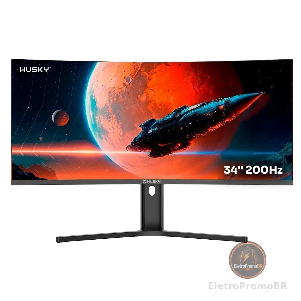 Monitor Gamer Curvo Husky Boreal 34", WQHD, Ultrawide, 200Hz, 1ms, Adaptive Sync, DisplayPort e HDMI, HDR - HMG00234PT