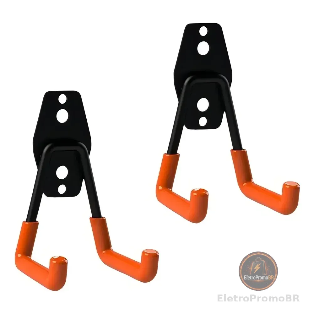 Kit 2 Suporte Aço Multiuso 23kg Parede Mangueira Bike Escada Cor Preto