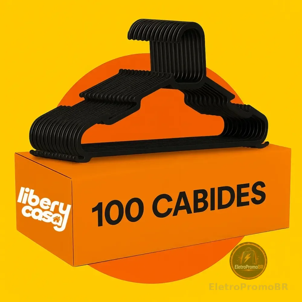 Kit 100 Cabides Pretos Plástico Adulto Organização Guarda-Roupa