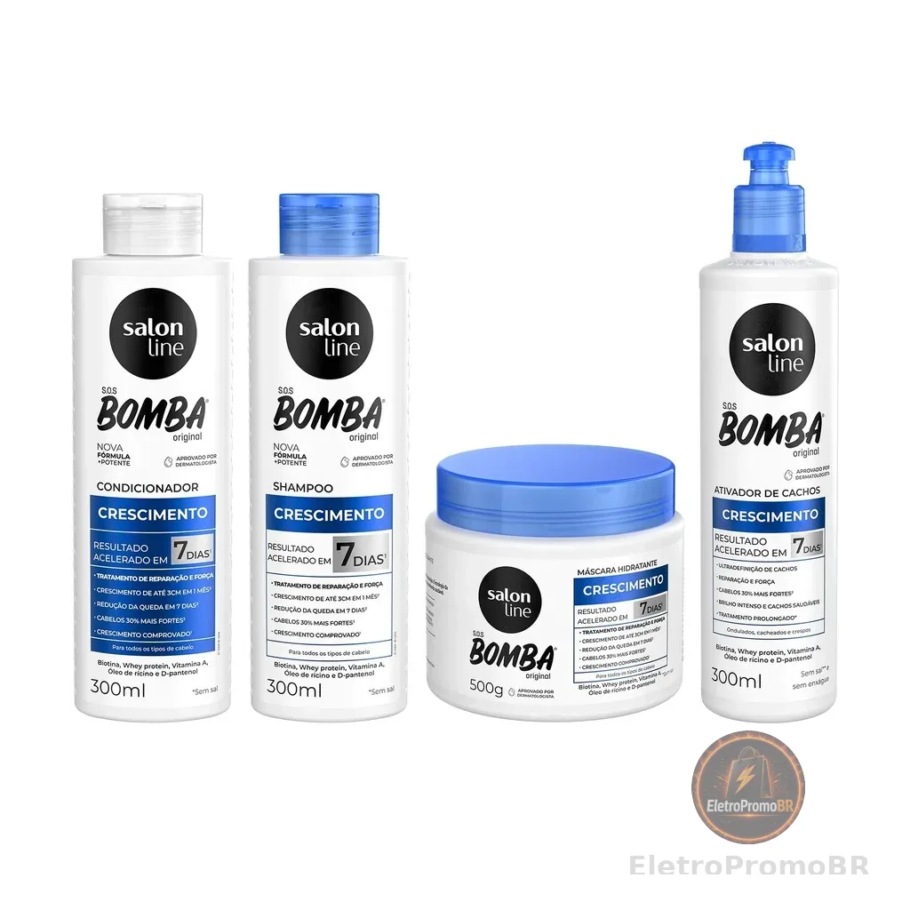 Kit Crescimento SOS Bomba Original 300ml com Ativador de Cachos Salon Line