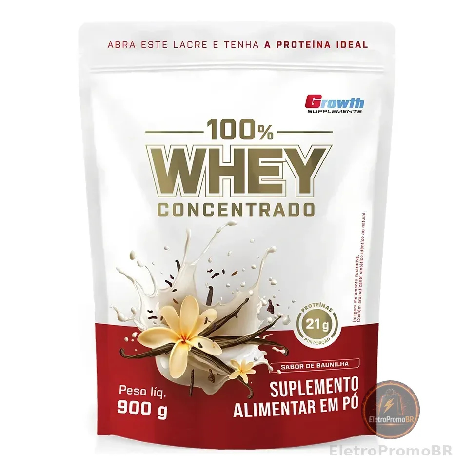 100% Whey Concentrado 900g Growth Supplements Baunilha