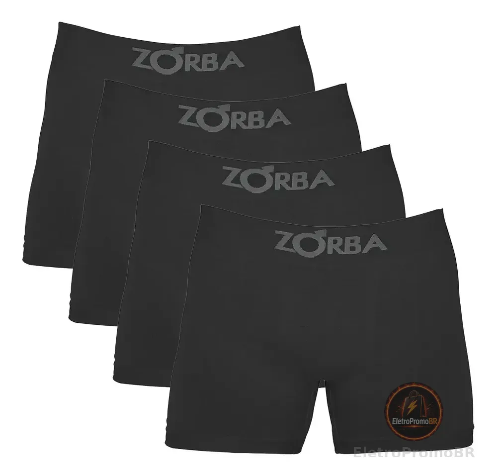 Kit 4 Cuecas Boxer Sem Costura Algodão Zorba Preto Liso Gg