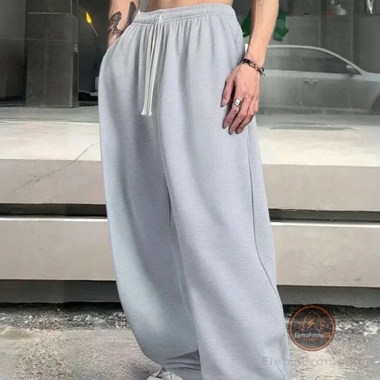 Calça Cargo Baggy Larga DE Moletom Masculina Despojada Casual Confortável Treino Forrada Lisa