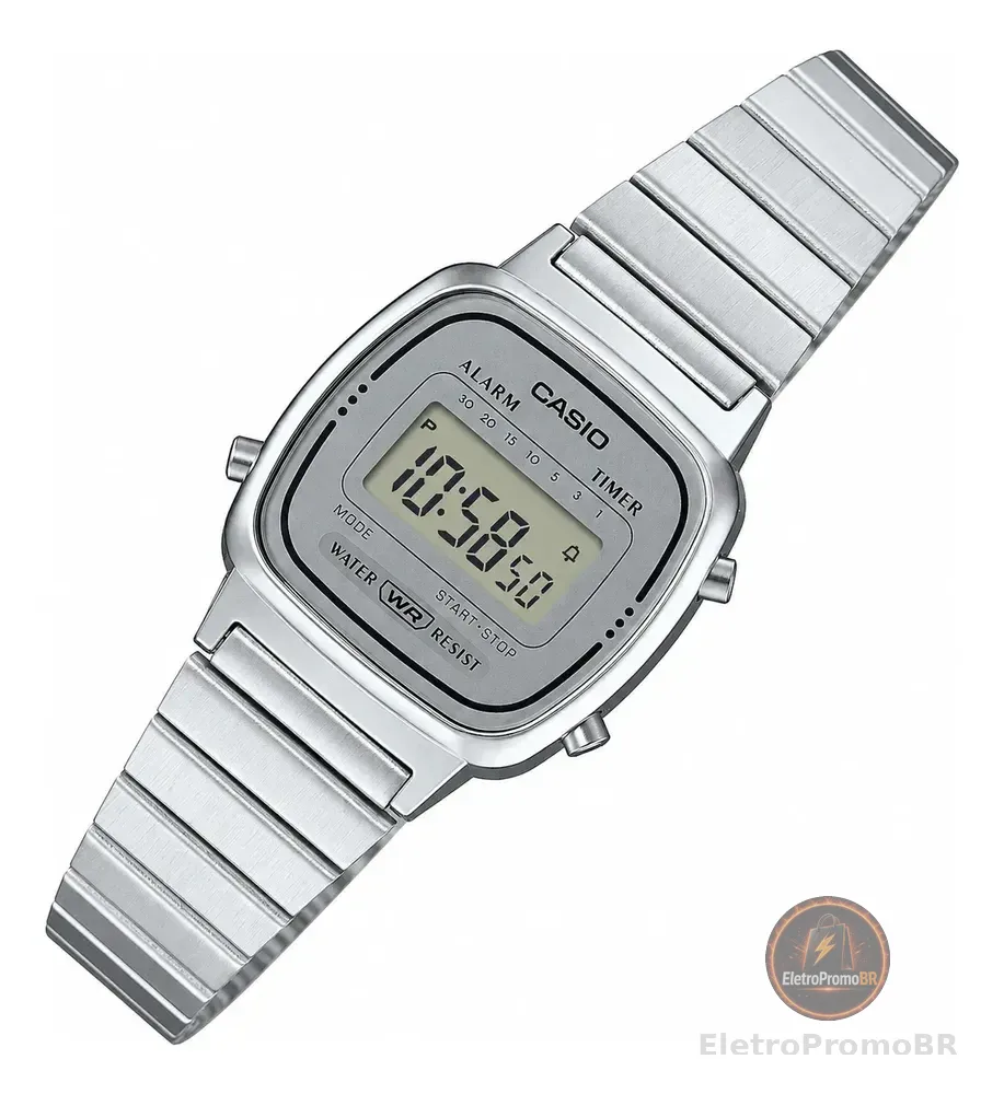 Relógio Casio Feminino Vintage Digital Mini Retrô Prata Prateado Cinza