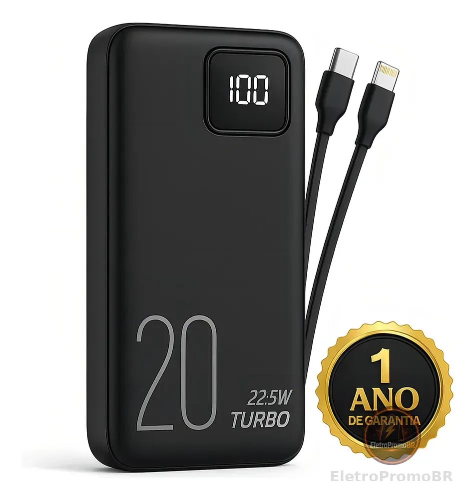 Carregador Portátil Power Bank Turbo 20000mah 22.5w universal para iphone samsung motorola xiaomi Com Display Digital DTimp