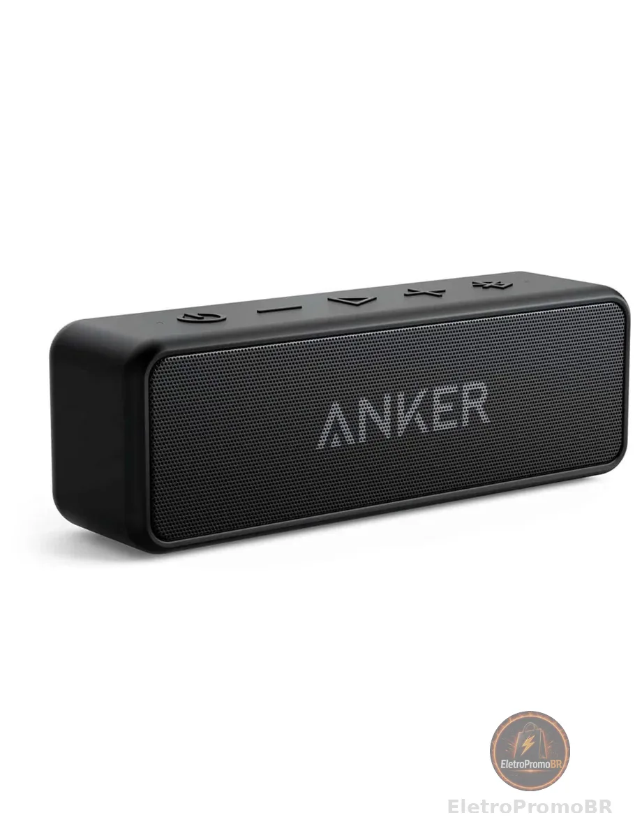 Anker soundcore 2 Caixa de Som Bluetooth Portátil com 12W de Som Estéreo | 24 Horas de Reprodução, BassUp, à Prova d'Água IPX7, Emparelhamento Estéreo Sem Fio, Bluetooth 5, Ideal para Casa e Viagens
