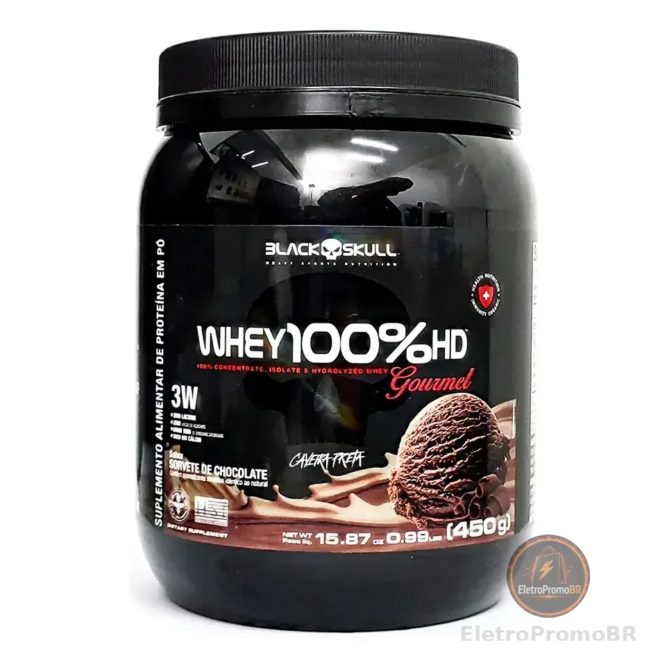 Whey 100% Hd Gourmet 450g - Black Skull Sabor Sorvete De Chocolate