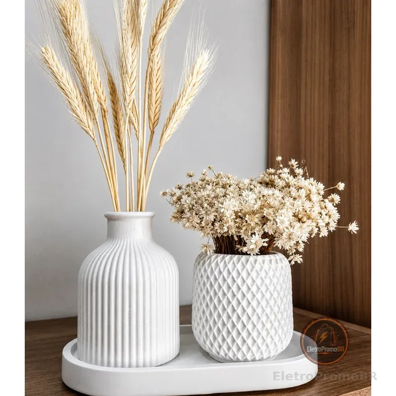 Kit Nina Decoração Bandeja com conjunto de vasos  em gesso / sem flores / casa copa/ sala/ home / presente