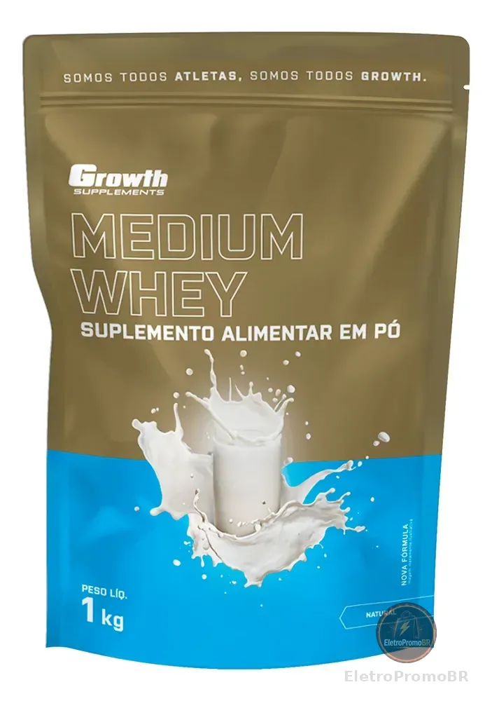 Whey Protein Medium 1kg Growth Supplementos - Natural
