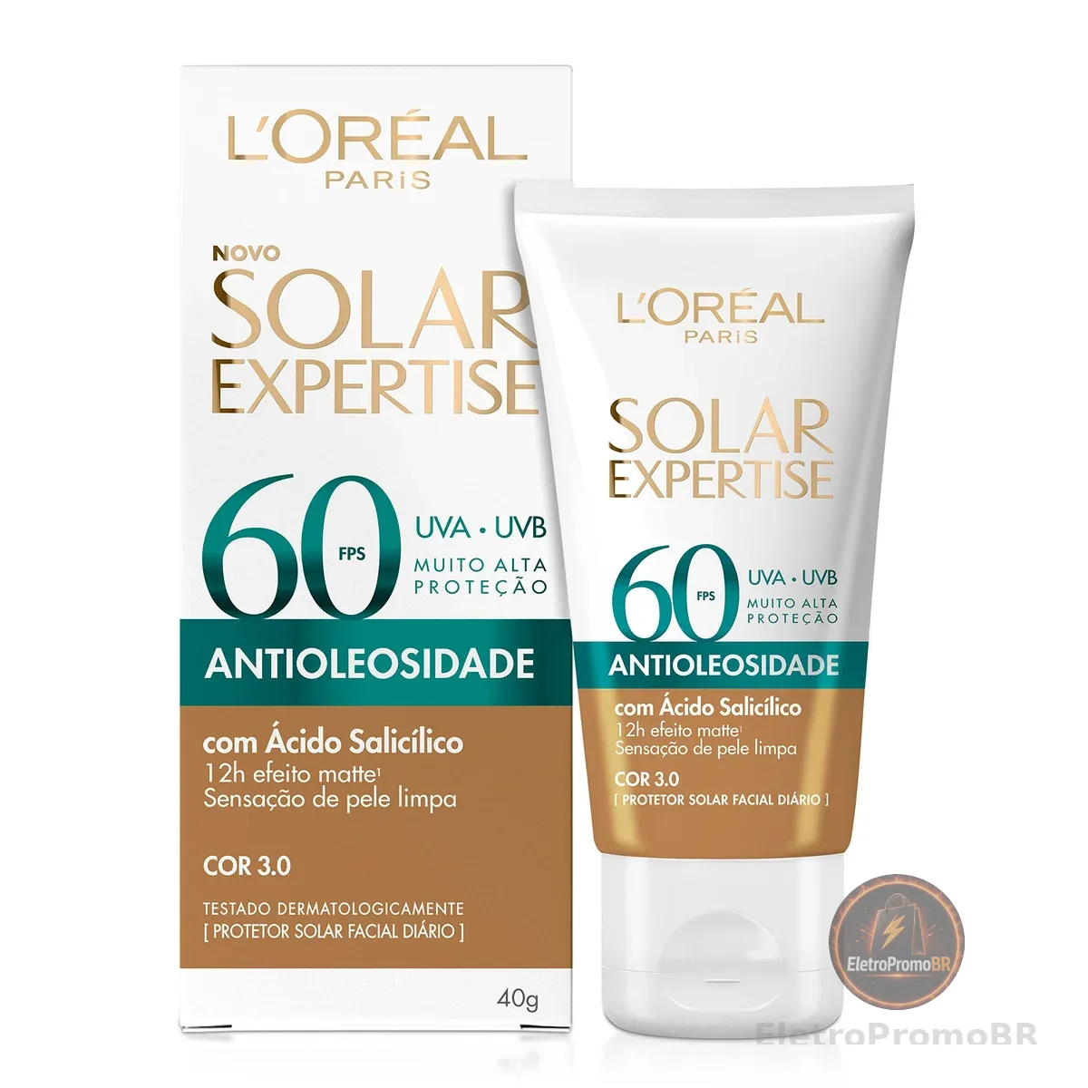 Protetor Solar Facial L'Oréal Paris Solar Expertise Antioleosidade Fps60 Cor 3.0 Média 40G