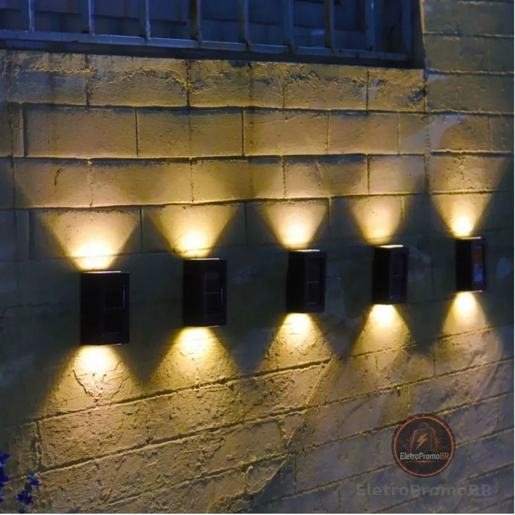 Kit 2-8 Luminária De Parede Led Arandela Solar com 2 Focos Externa À Prova D'Água