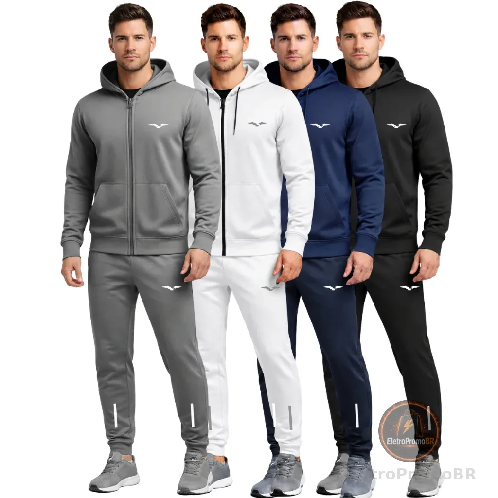 Conjunto Jaqueta e Calça Jogger Masculina Inverno Frio Academia Treino Fitness Casual Esportivo Confortável