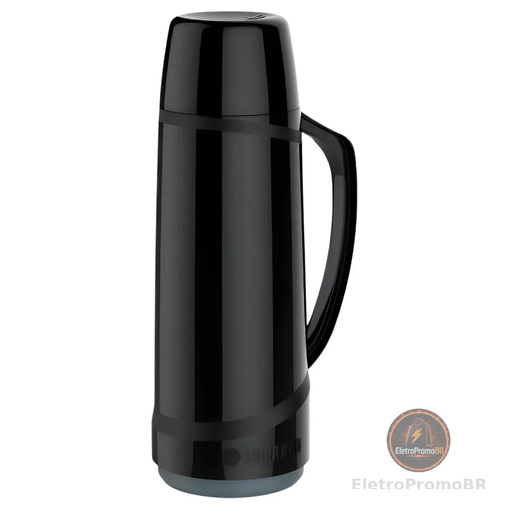 Garrafa Térmica 1L Soprano Cristal Preta Bebidas Quentes e Frias Café Chimarrão Alta Conservação