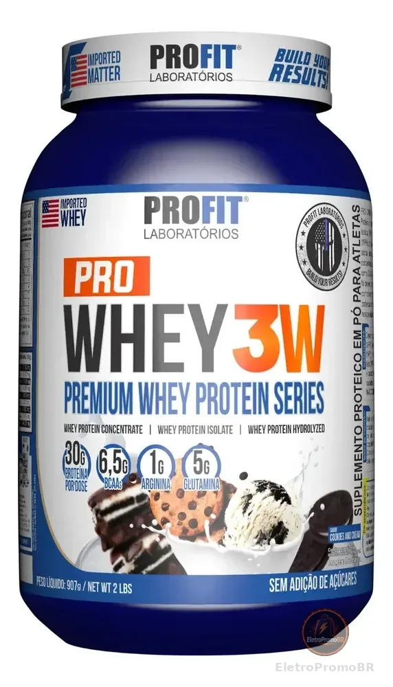 Whey Protein 3w Premium 907g Pote - Profit Labs Sabor Cookies and Cream
