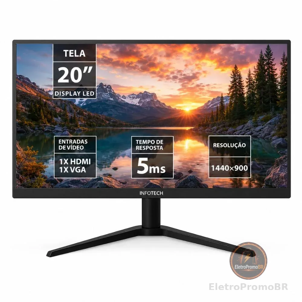 Monitor Enterprise LED 20" Polegadas 20WEV-KAN, Widescreen, 75Hz, Conexões HDMI e VGA, Padrão Vesa Bivolt Automático