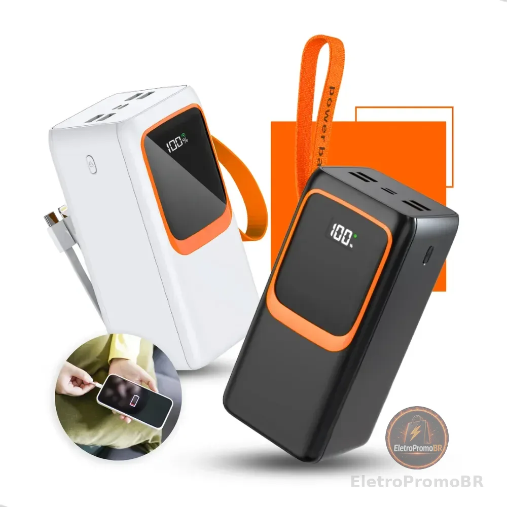 Power Bank Turbo Carregador Portatil 50.000mah Turbo 22.5w Premium Universal Rápida Carga Para Celular iPhone Xiaomi Motorola LG Smartwatch Tablet Display Digital Viagens Festa los Nixzen Branco