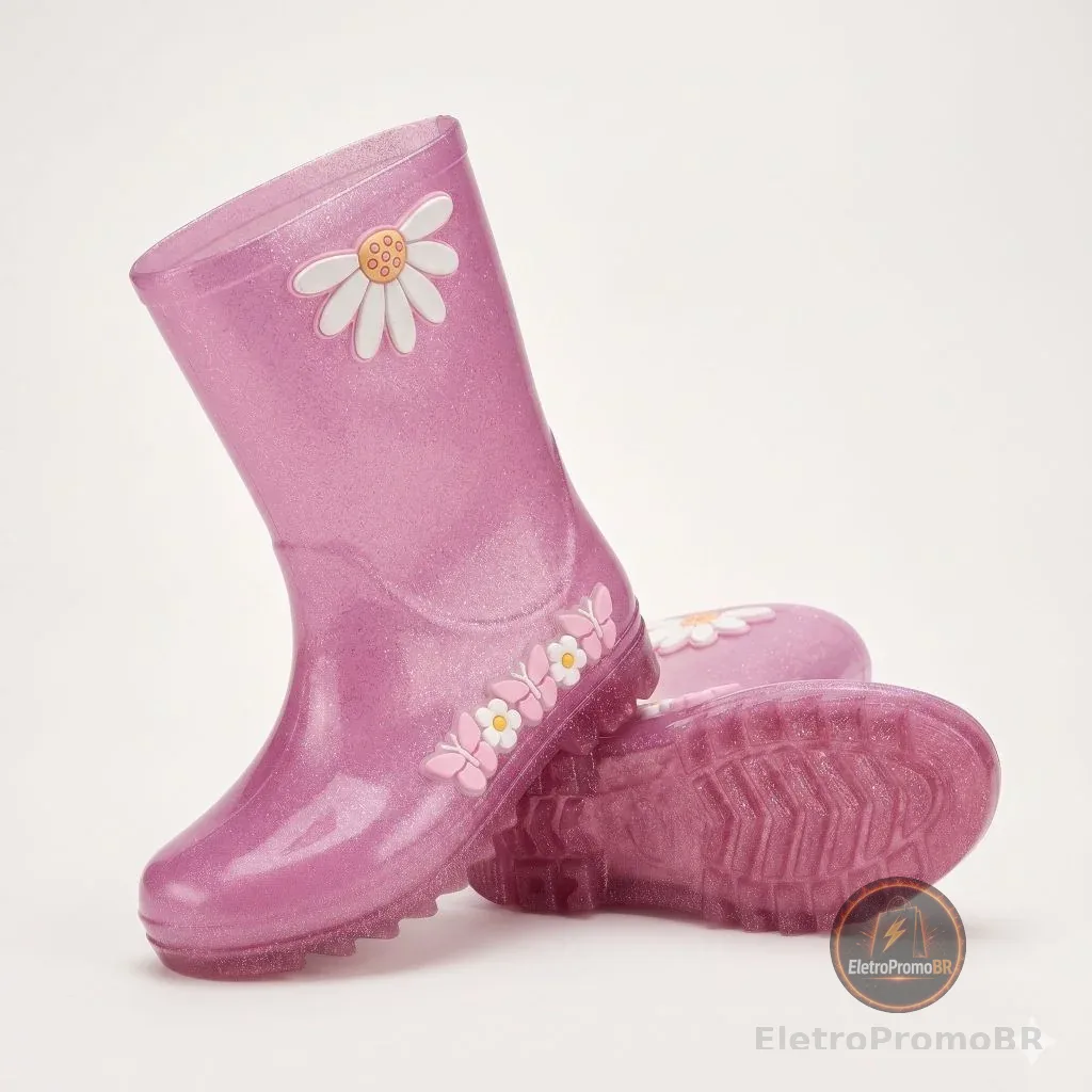 Galocha Infantil Flores Rosa Glitter Bota Kidstep
