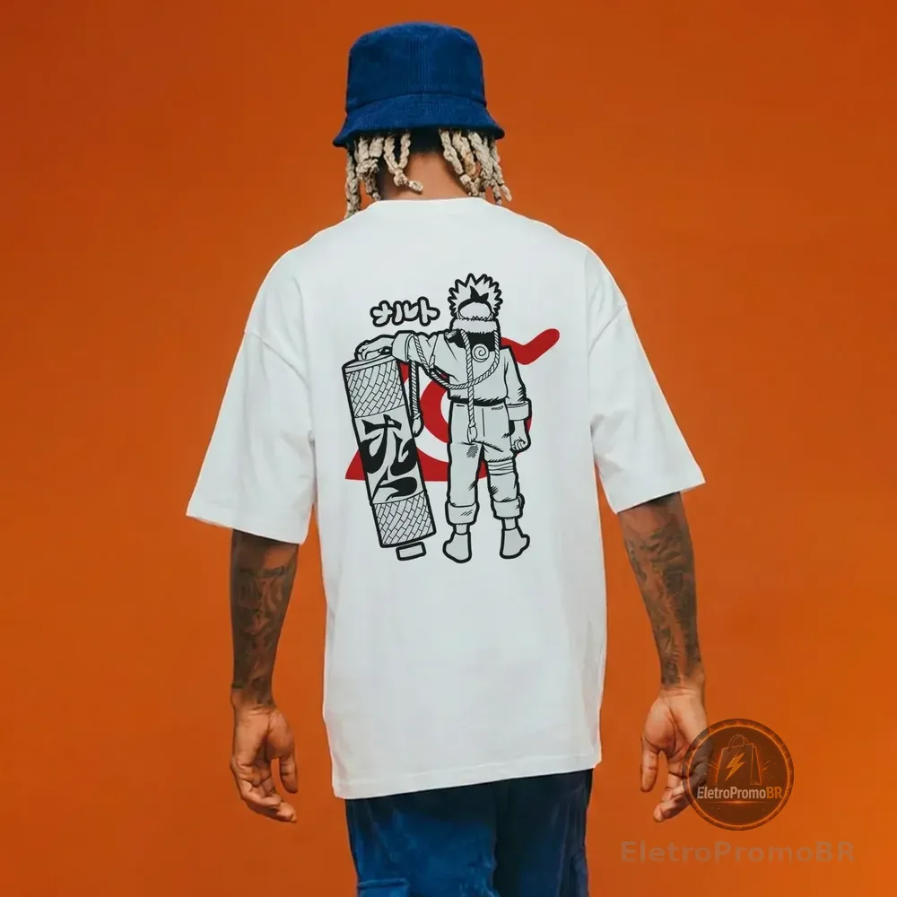 Camiseta Oversized Anime Clássico Naruto Uzumaki Ref: 0443 Branco M