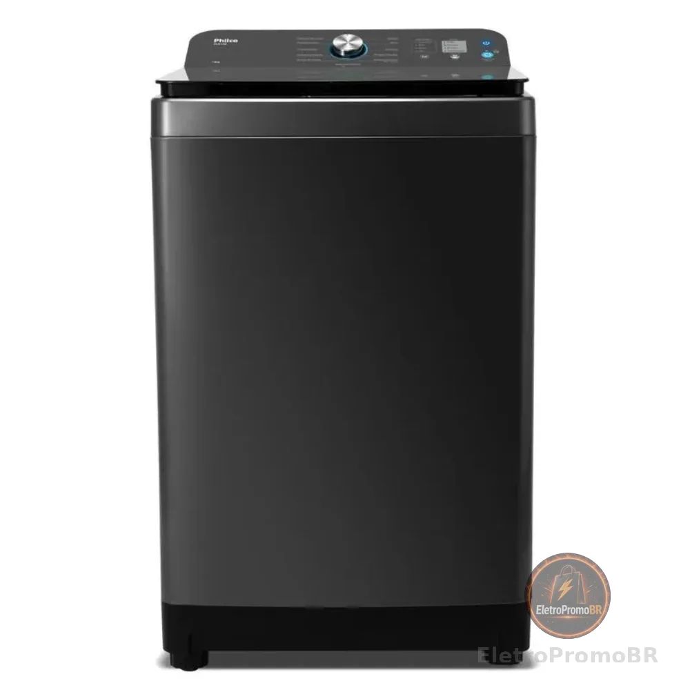 Máquina de Lavar Philco 14 Kg Preto Plr14b 12 Programas  Cesto de Inox Tampa de Vidro