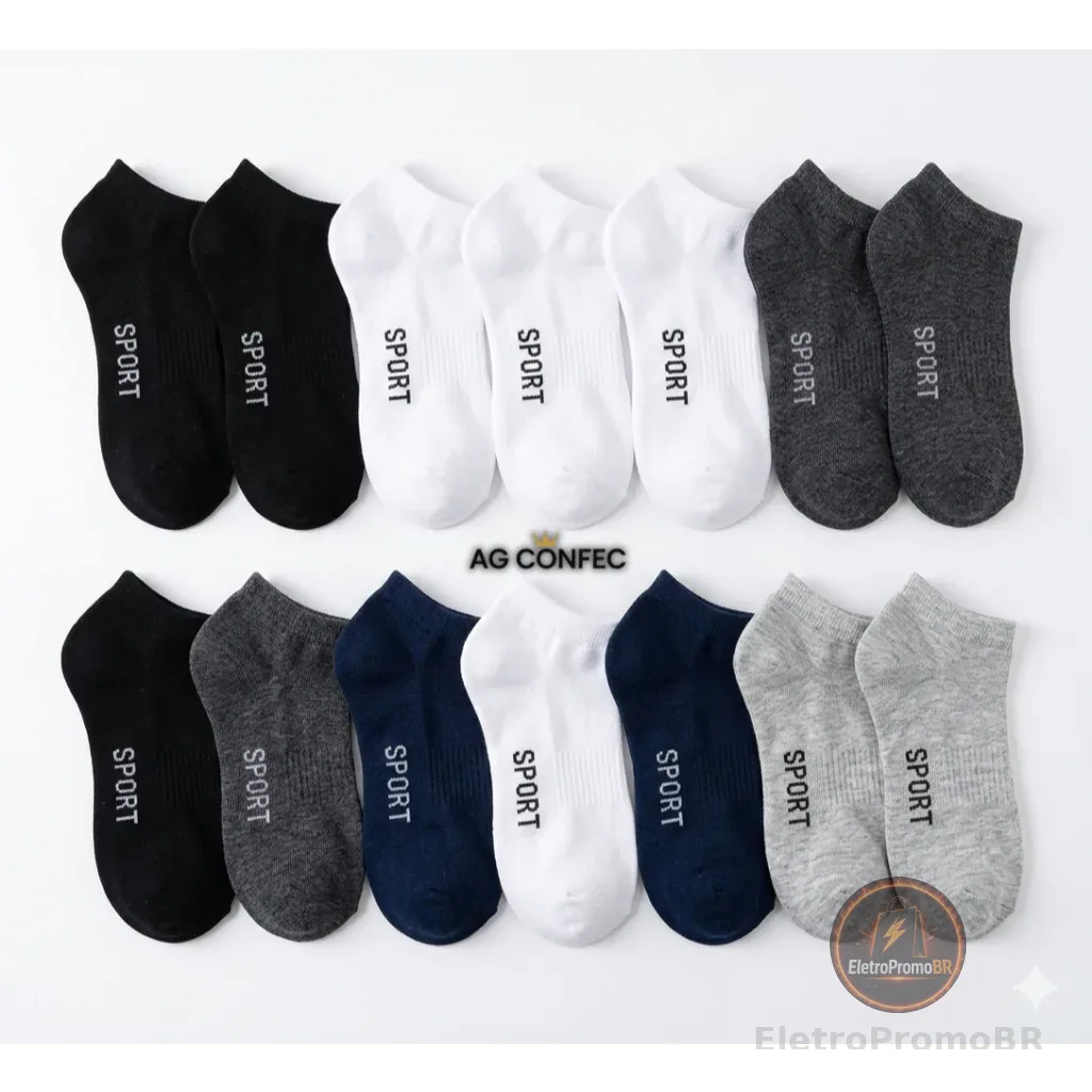 Vários Modelos Kit de 12 Meias Soquete Cano Curto Algodão Masculino Feminina Direto da Fabrica