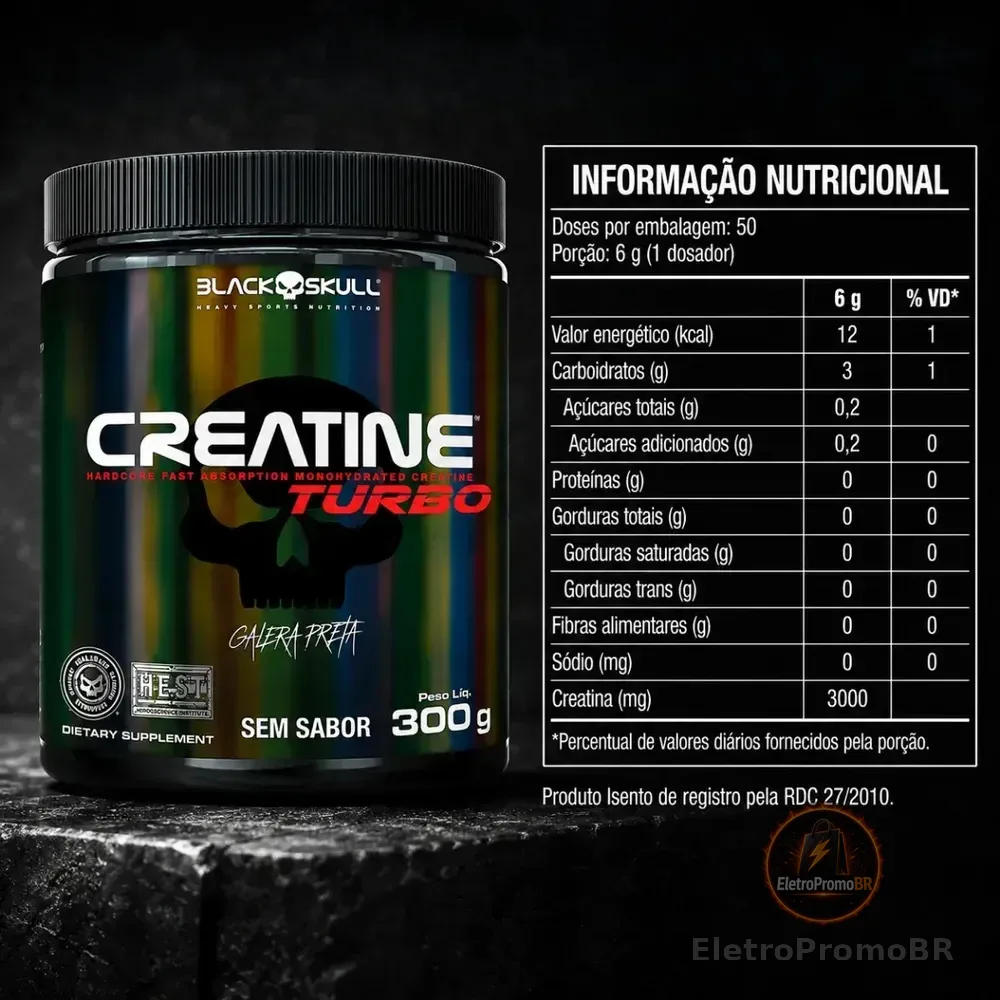Suplemento em Pó Black Skull Creatine Turbo sem sabor 300g