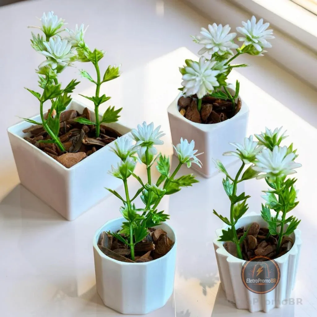 Kit 4 Mini Vasinhos Com Planta Artificiais Decoração De Casas Escritórios