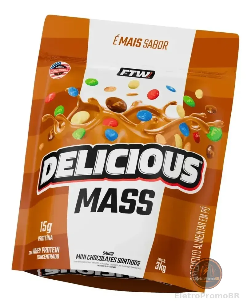 Hipercalórico Delicious Mass FTW 3kg Sabor Mini Chocolate Sortidos Ganho de Massa - 15g Proteína