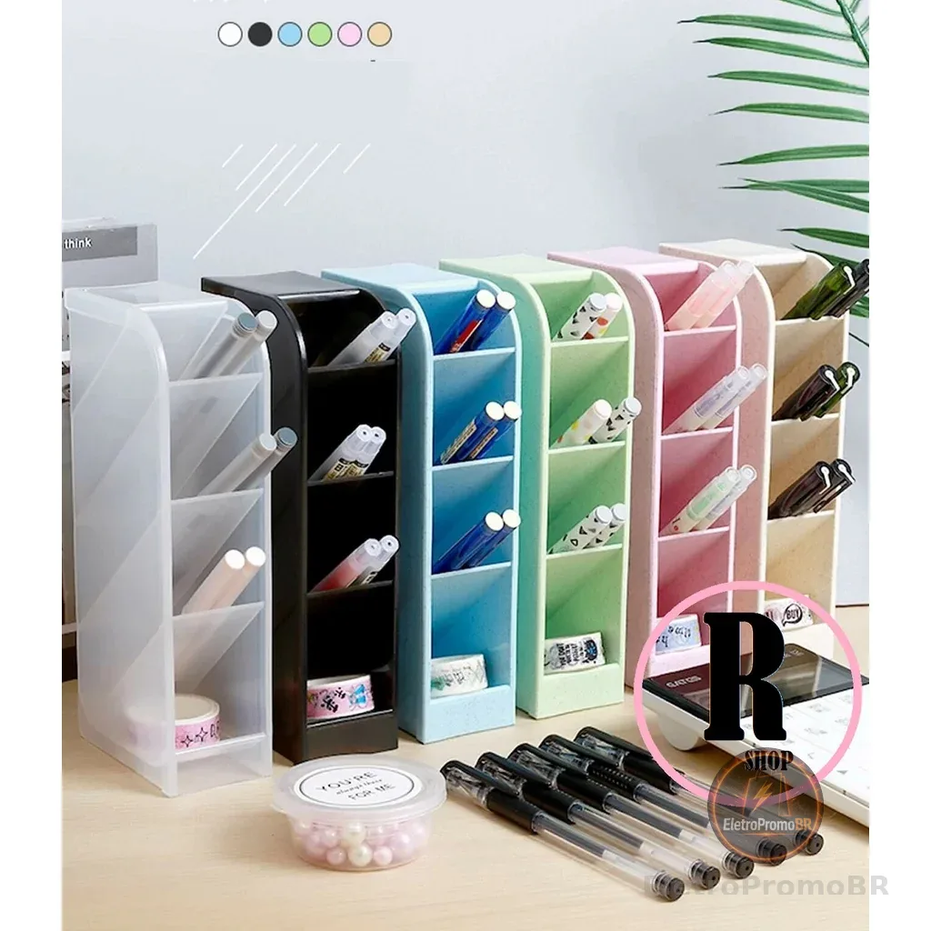 Organizador De Mesa Porta Lápis Caneta 4 Divisórias Multiuso