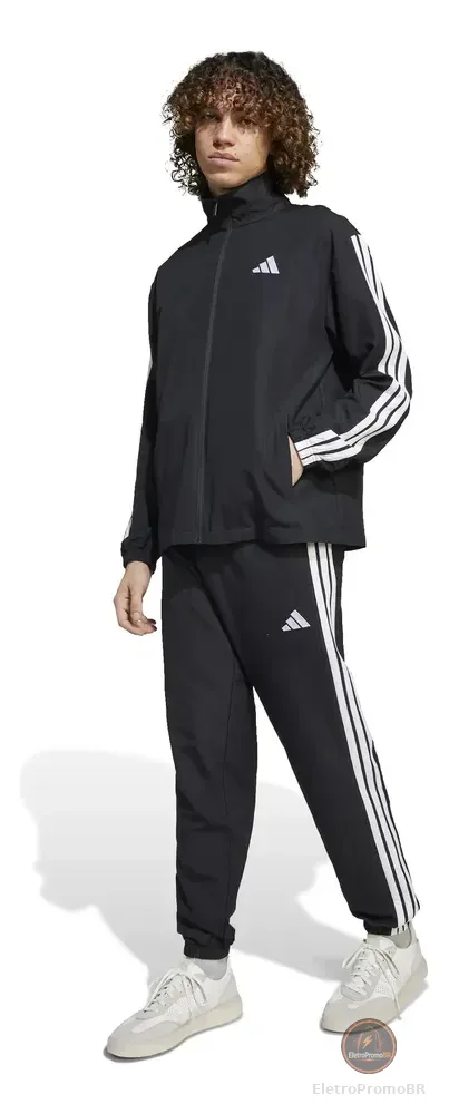 Conjunto De Agasalho Masculino Woven 3 Listras adidas Black Lisa M