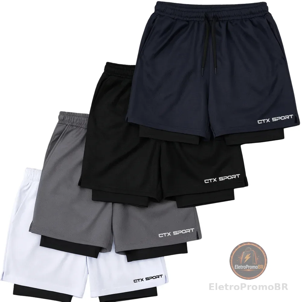 KIT 4 ou 2 Bermudas 2em1 Masculina Academia Corrida Fitness Compressão Treino Dry Fit 3 bolsos SPORT