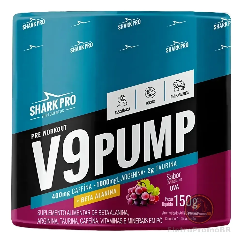 V9 Pump Pré Treino Pote 150g Shark Pro Sabor Açaí Com Guaraná