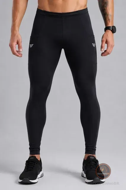 Calça Legging Masc Compressão Corrida Pro Racing C/ Bolsos
