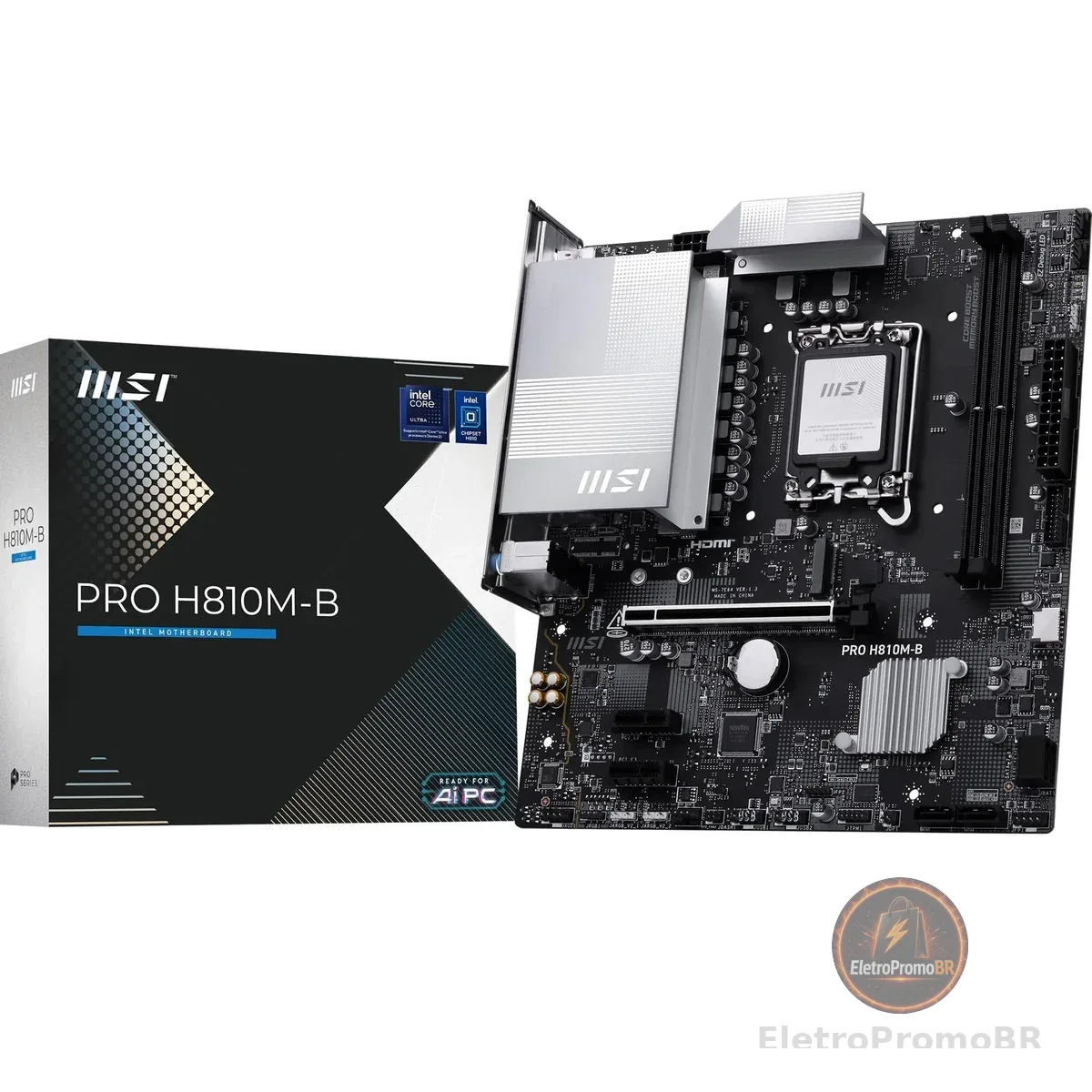 MSI Placa-mãe PRO H810M-B, mATX - Suporta processadores Intel Core Ultra (Série 2), LGA 1851 - DDR5 Memory Boost (6400 MT/s MAX), PCIe 5.0 x16, M.2 Gen4, LAN 2.5G