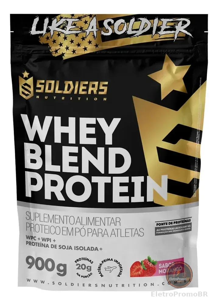 Whey Blend Protein Concentrado e Isolado 900g Sabor Morango Soldiers Nutrition