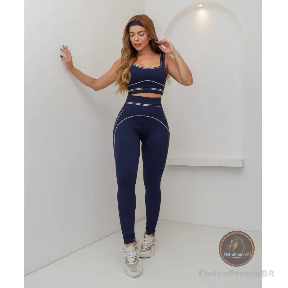Conjunto Fitness Feminino Canelado Premium com Bojo Legging Cintura Alta Academia 3RD SD1862